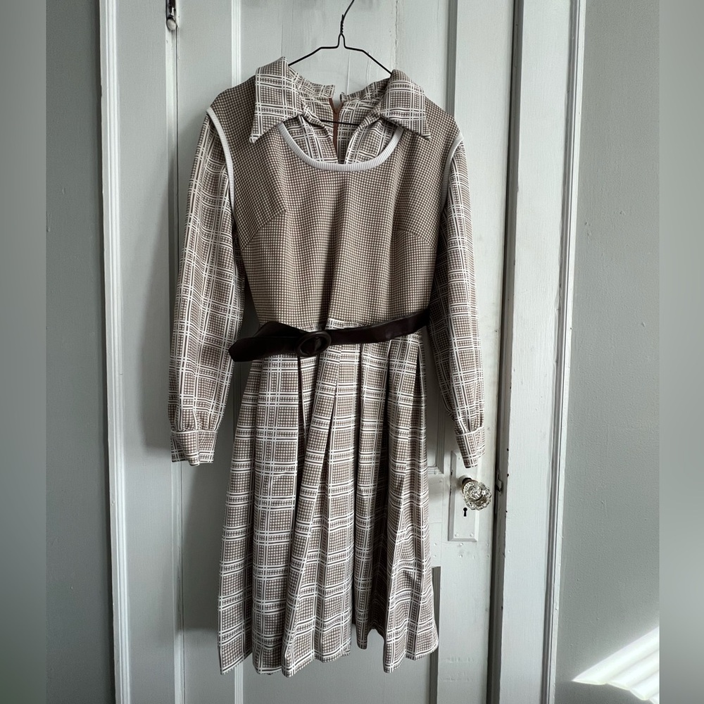 Vintage Women’s Dress 2 Piece with Belt 1970s Size 14